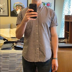 Navy Gingham Short Sleeve Button Down